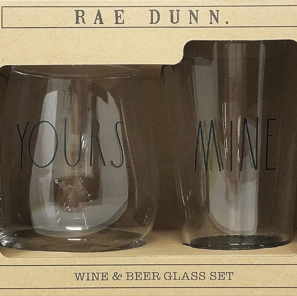 RAE DUNN Yours & Mine Wine & Beer Glass Set - Picture 1 of 1